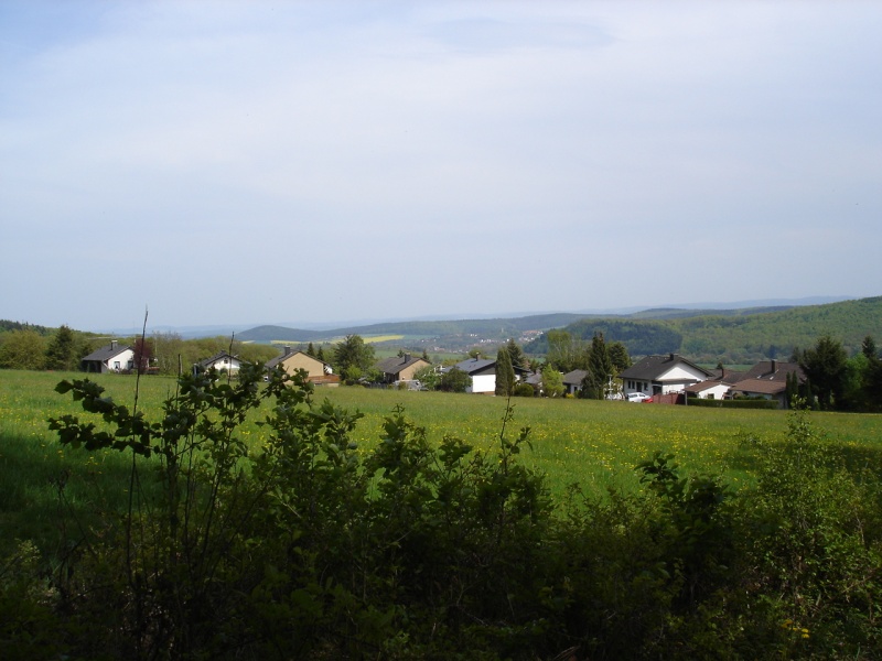 Huser am nrdlichen Rand von Densberg, im Hintergrund der Ort Jesberg